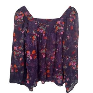 Women's Small Y2K Whimsical Flowy Floral Fairy Relaxed Sheer Peasant Boho Blouse